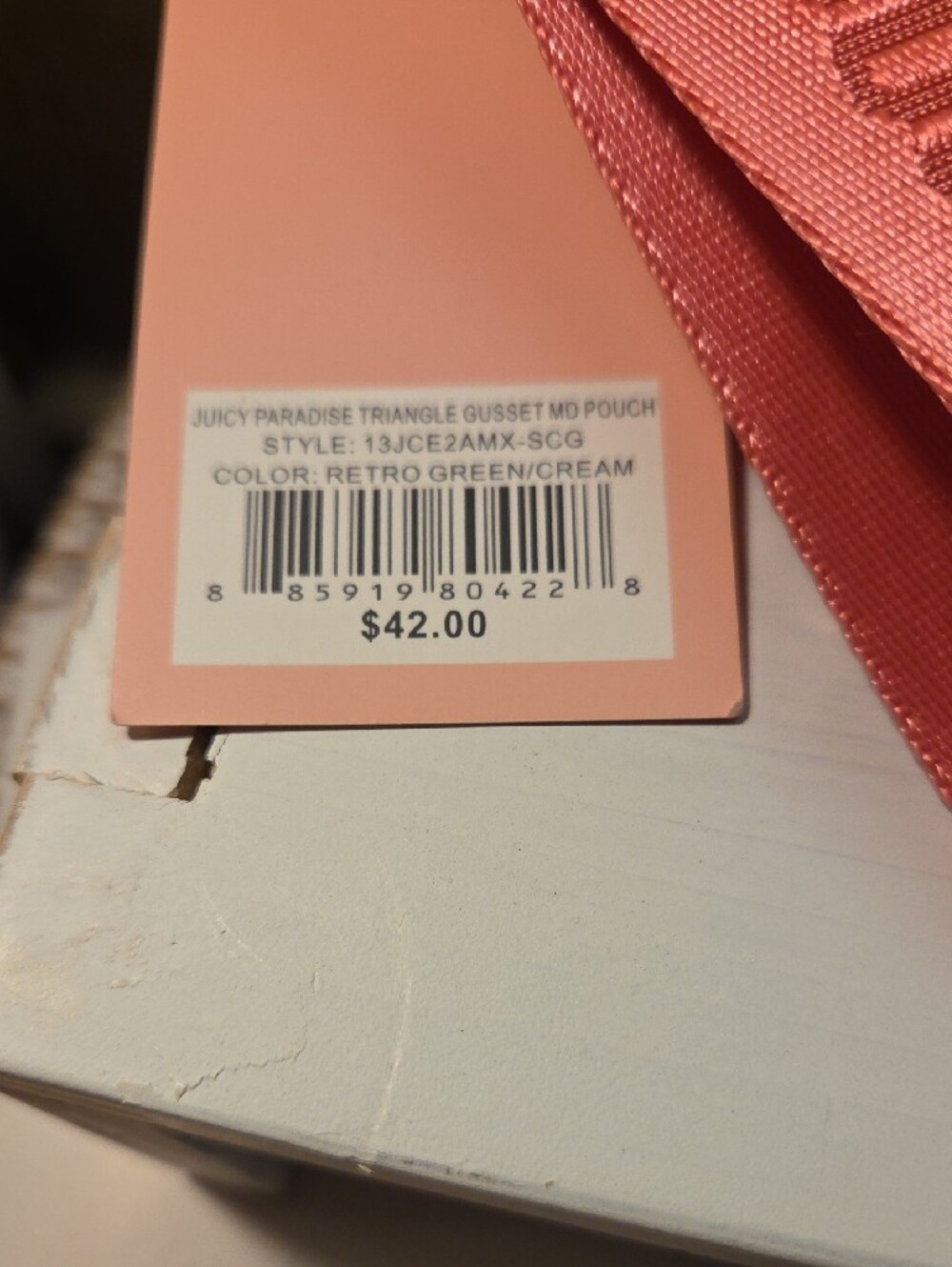 Juicy Couture Mint & Pink Striped Pouch with Heart Key Charm - Picture 2 of 3